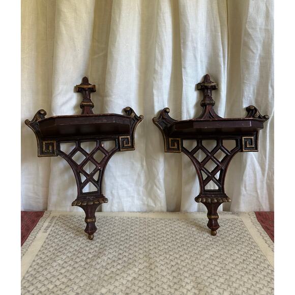 Vintage Syroco Wood Shelves oriental chinoiserie pagoda Asian style Chinese - Picture 2 of 16